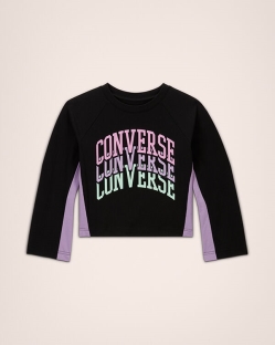 Camisetas Converse Colorblocked Wordmark Bell Sleeve Crew Para Niña - Negras | Spain-2056